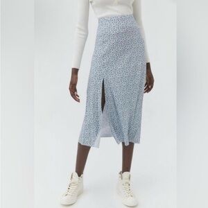 Urban Outfitters Blue Floral Midi Skirt With Slit Size S